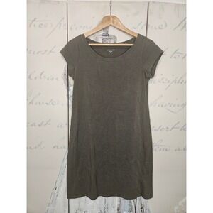 Eileen Fisher Olive Green Organic Cotton Stretch Scoop Neck T-Shirt Dress XS